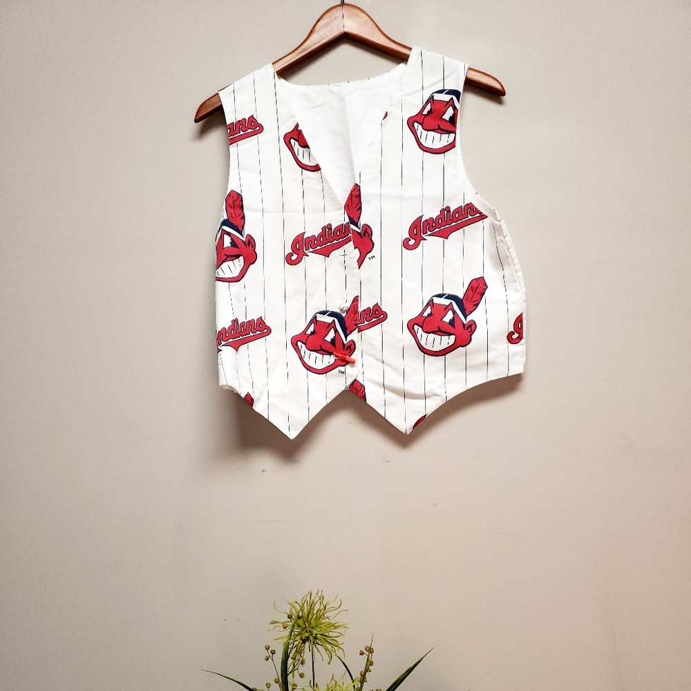 Pair of Vintage Cleveland Indians Pinstripe Vests, Unisex, Size Large